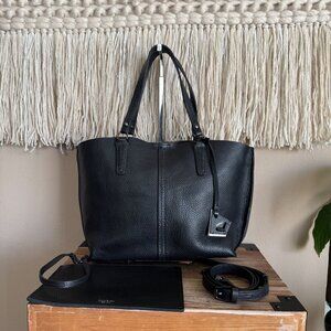Botkier Hudson Bite Size Tote Black Leather Double Top Handle Shoulder Strap